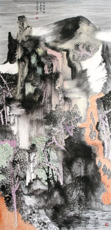 山行寻幽136×68cm 艺术作品 王贵华艺术网